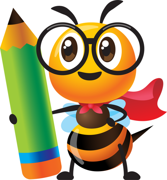 Cute Bee Cartoon Holding Pencil